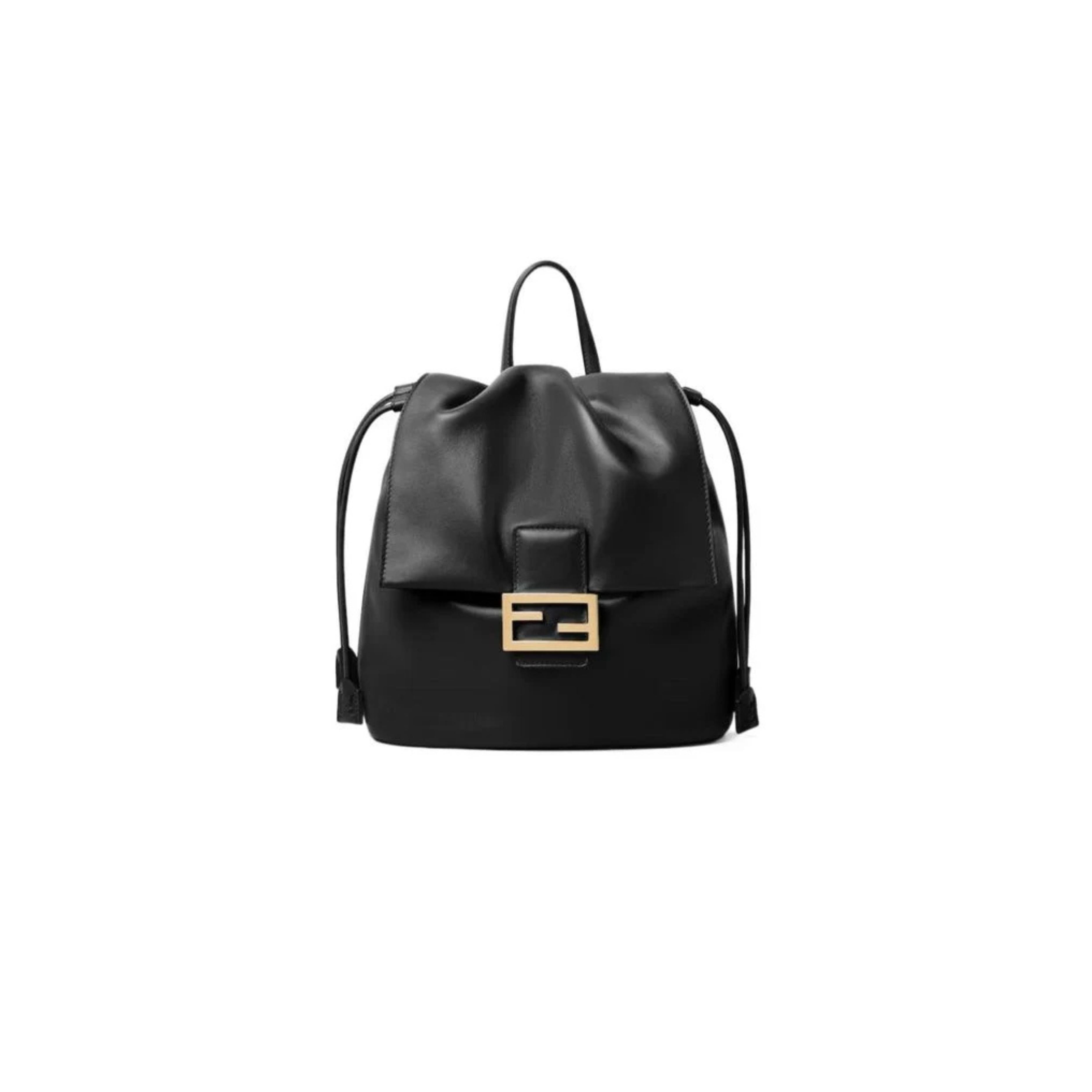 Fendi | Women's Black Ff Clasp Drawstring Backpack