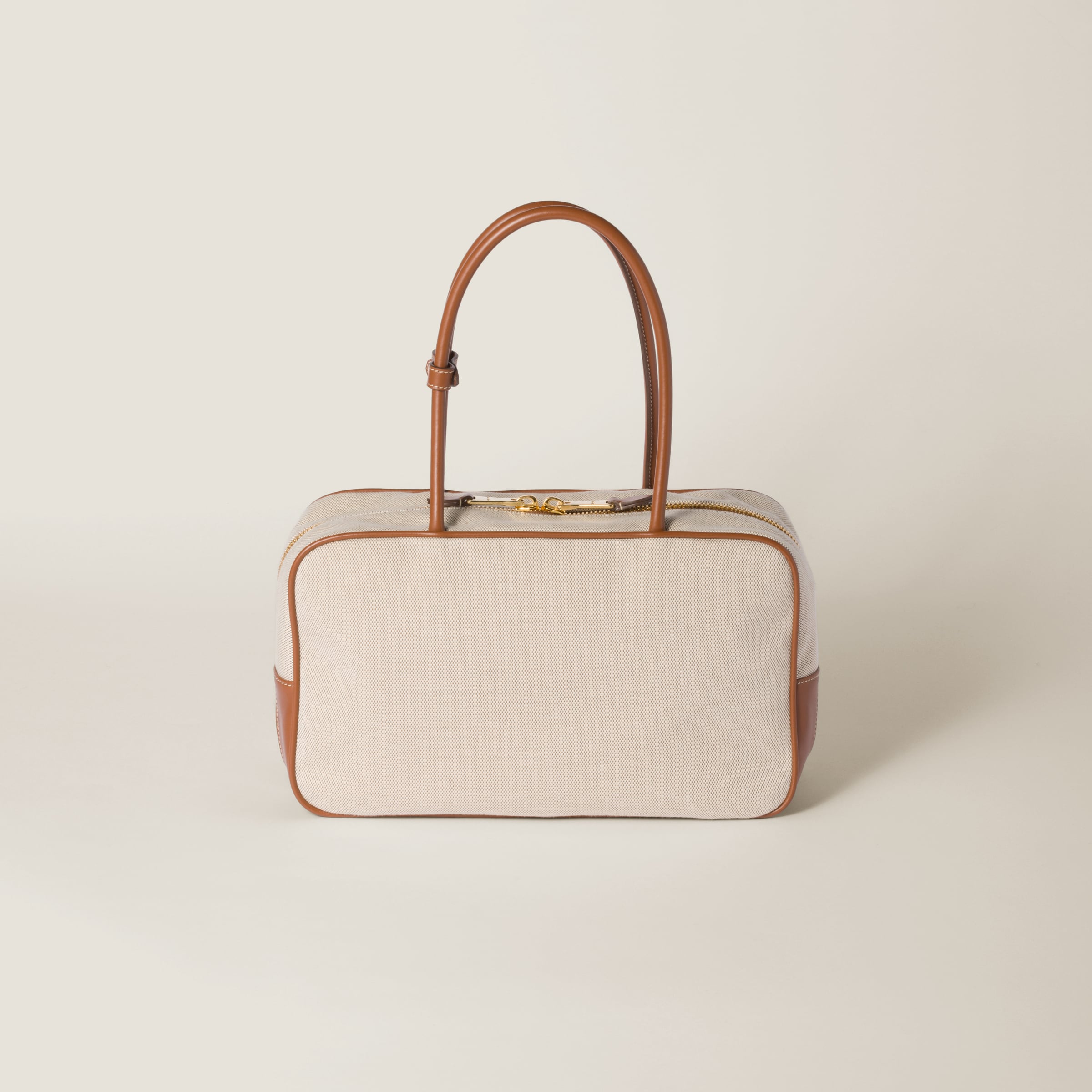 MiuMiu Beau canvas and leather bag Beige/brandy - Bagistaofficial