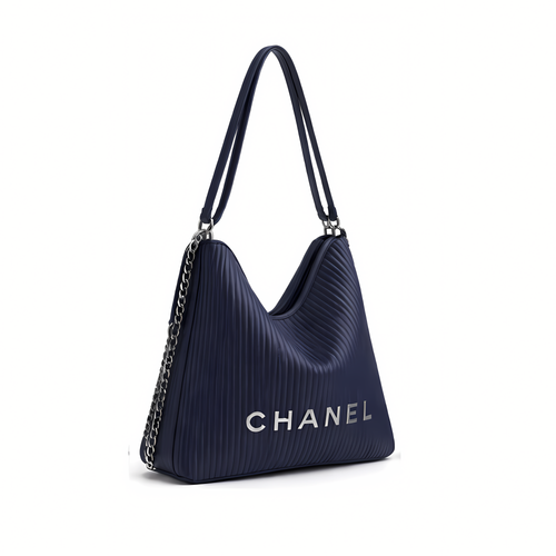 Chanel Bag | Maxi Hobo Ribbed Leather Blue