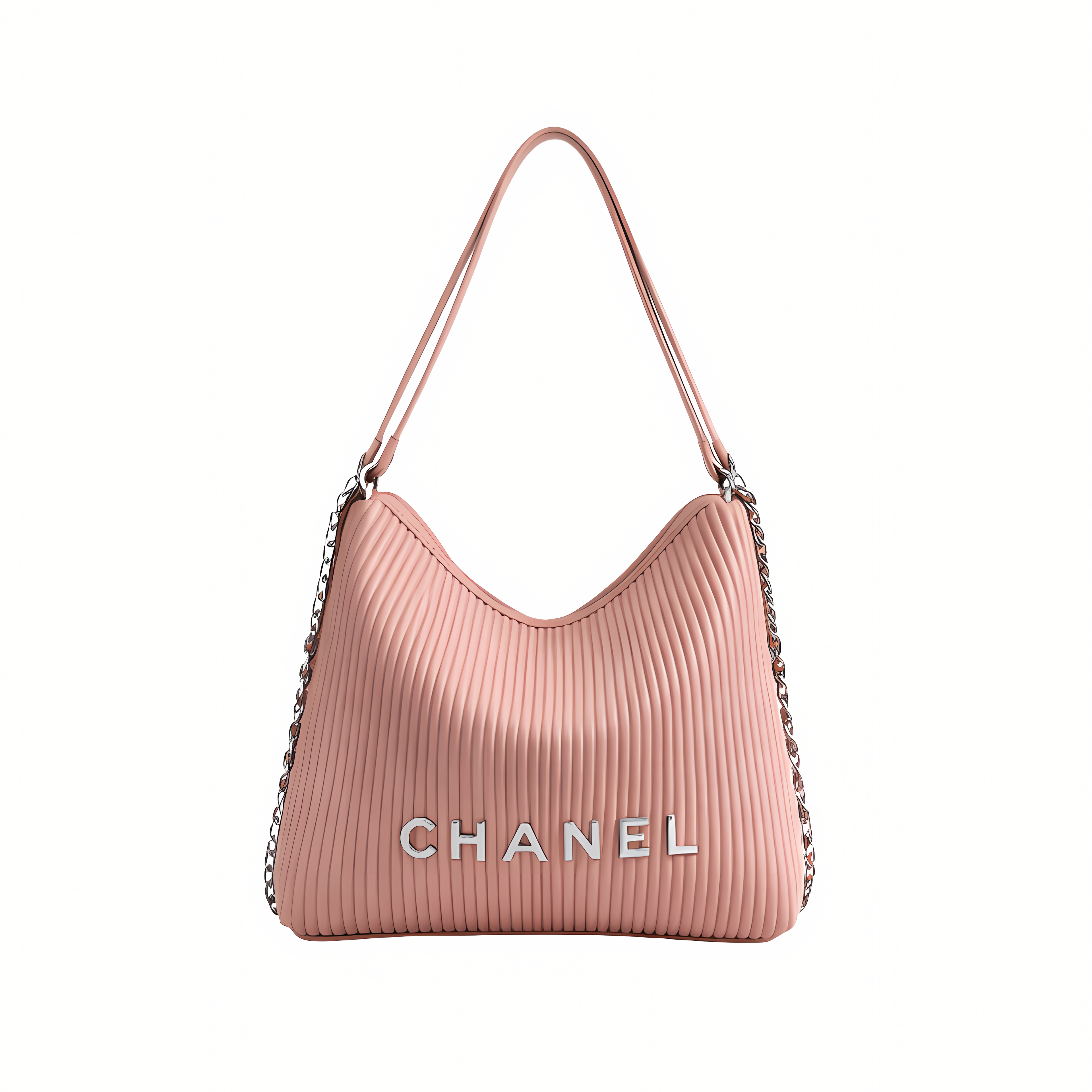 Chanel Bag | Pleated Ribbed Hobo Bag Light Pink