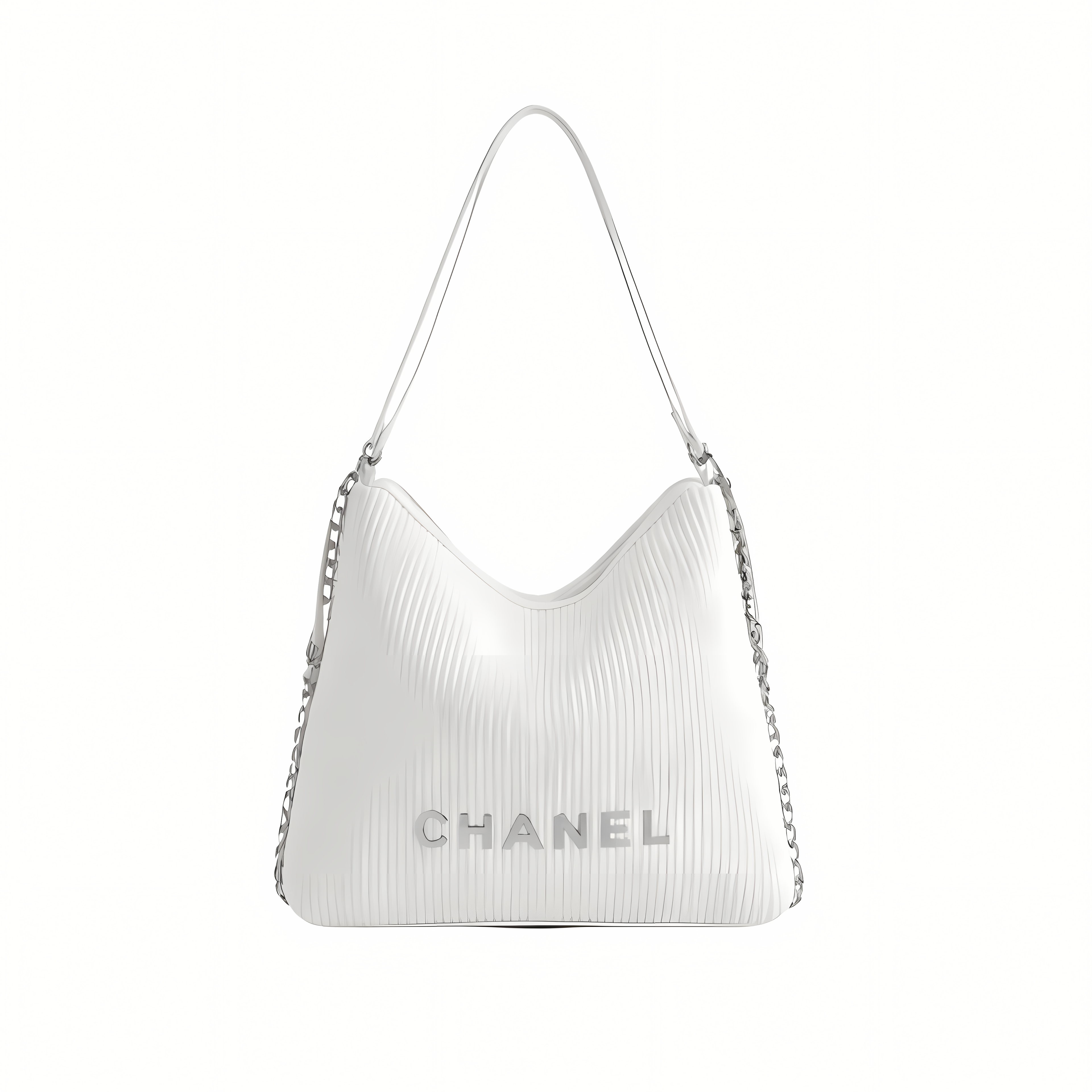 Chanel Bag | Pleated Ribbed Hobo Bag Light White