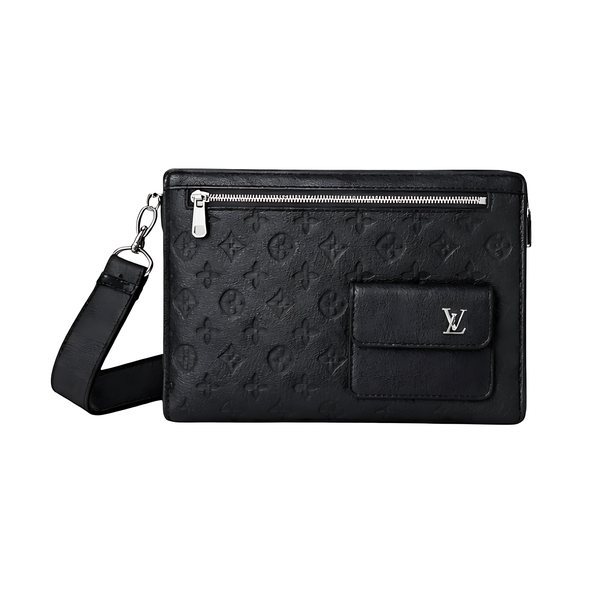 Louis Vuitton Wrist Pouch | Louis Vuitton Black Leather Stylish Canvass Logo - View 1
