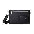 Louis Vuitton Wrist Pouch | Louis Vuitton Black Leather Stylish Canvass Logo - View 1