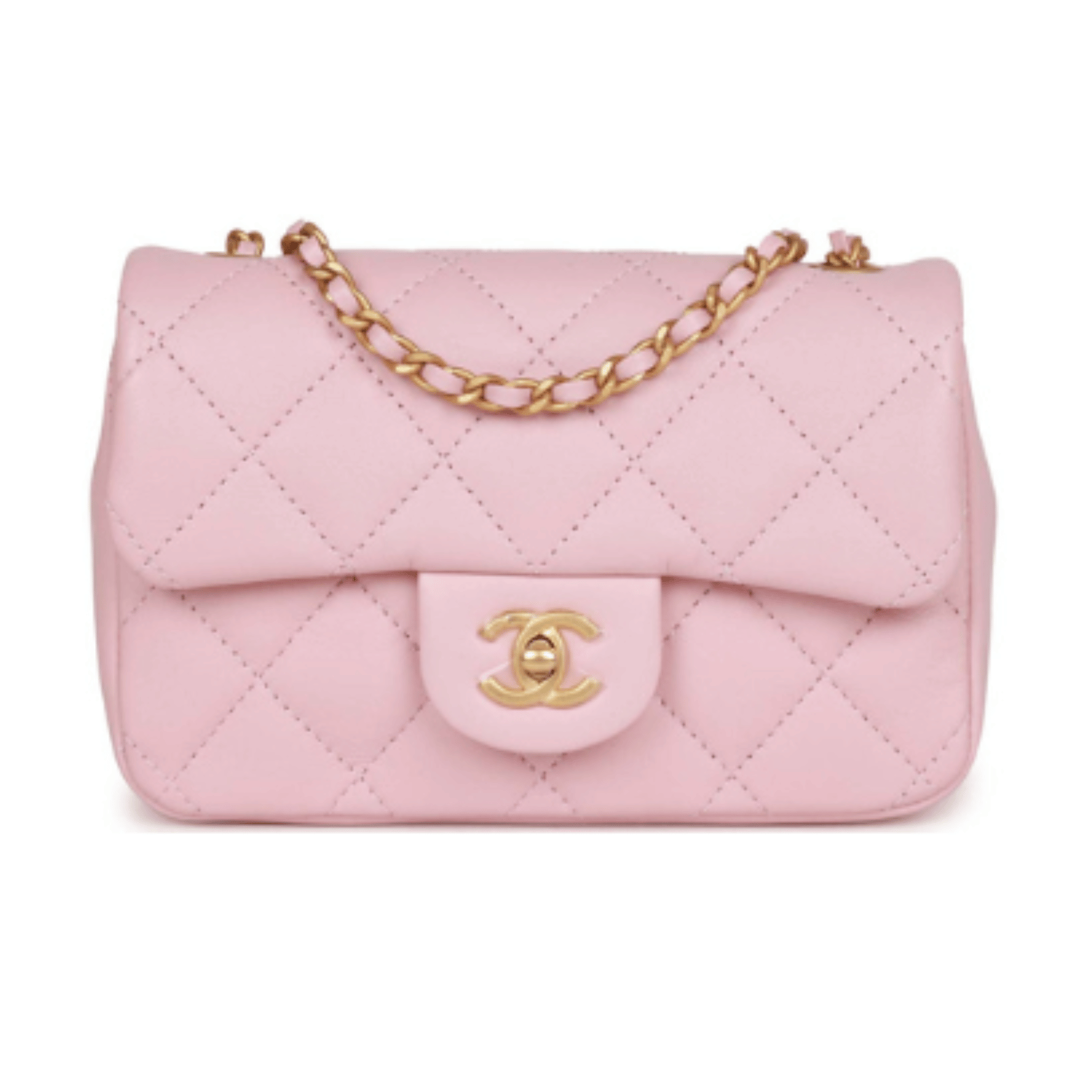 Chanel | Mini Rectangular Flap Bag With Heart Chain In Pink Lambskin And Antique Gold-tone Hardware