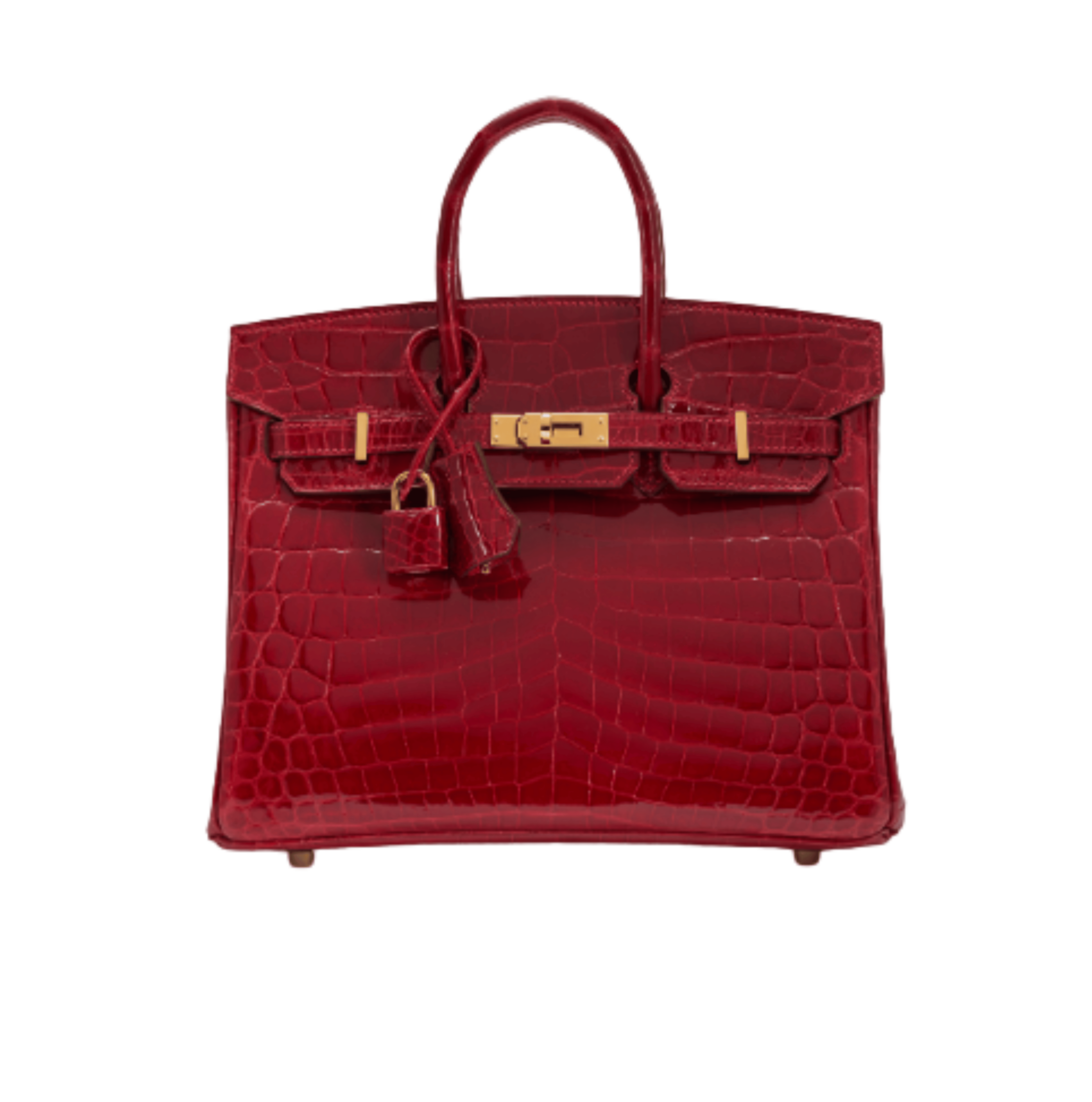 Hermès | Birkin 30 Handbag Made From Shiny Niloticus Crocodile Leather In The Deep Red Color