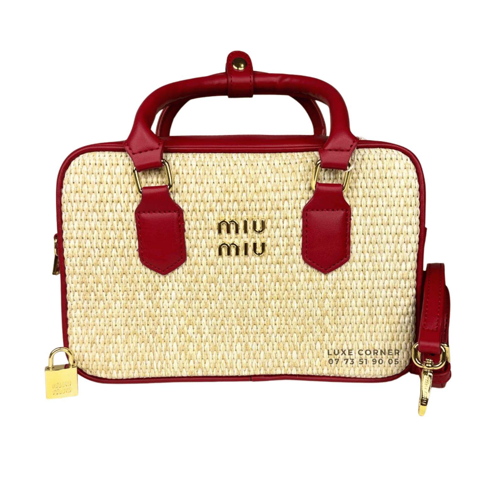 Miu Miu | Straw Zip-up Handbag With Red Leather Trim And Handles