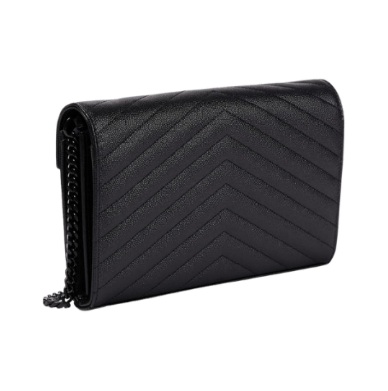 Saint Laurent | Cassandre Envelope Chain Crossbody Bag In Black Grain De Poudre Leather