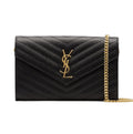 Saint Laurent | Cassandre Envelope Chain Crossbody Bag In Black Grain De Poudre Leather