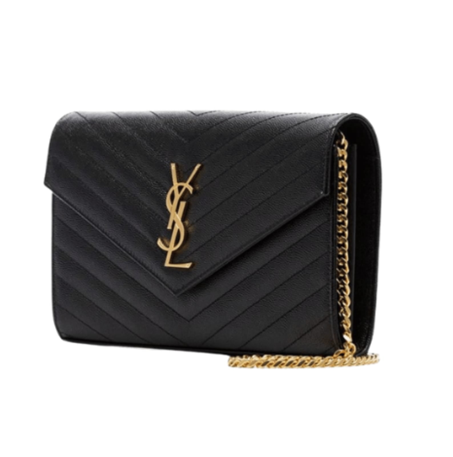 Saint Laurent | Cassandre Envelope Chain Crossbody Bag In Black Grain De Poudre Leather