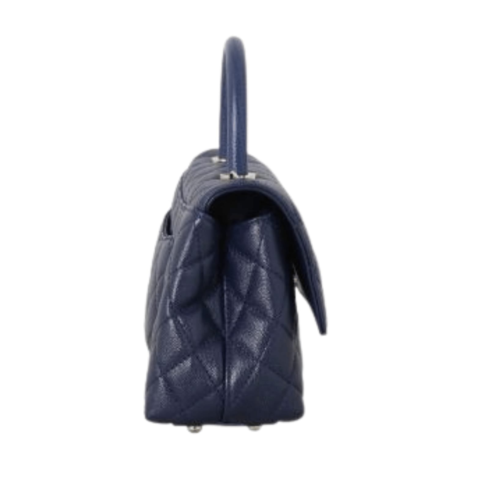 Chanel | Coco Handle Mini Bag In Navy Blue Caviar Leather