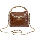 Chanel | Braided Handle Chain Hobo In Brown Leather.