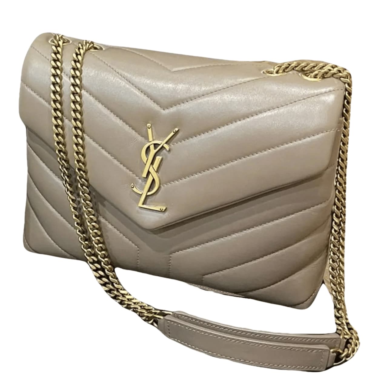 Saint Laurent | Loulou Small Chain Bag In Taupe Or Beige Calfskin Leather