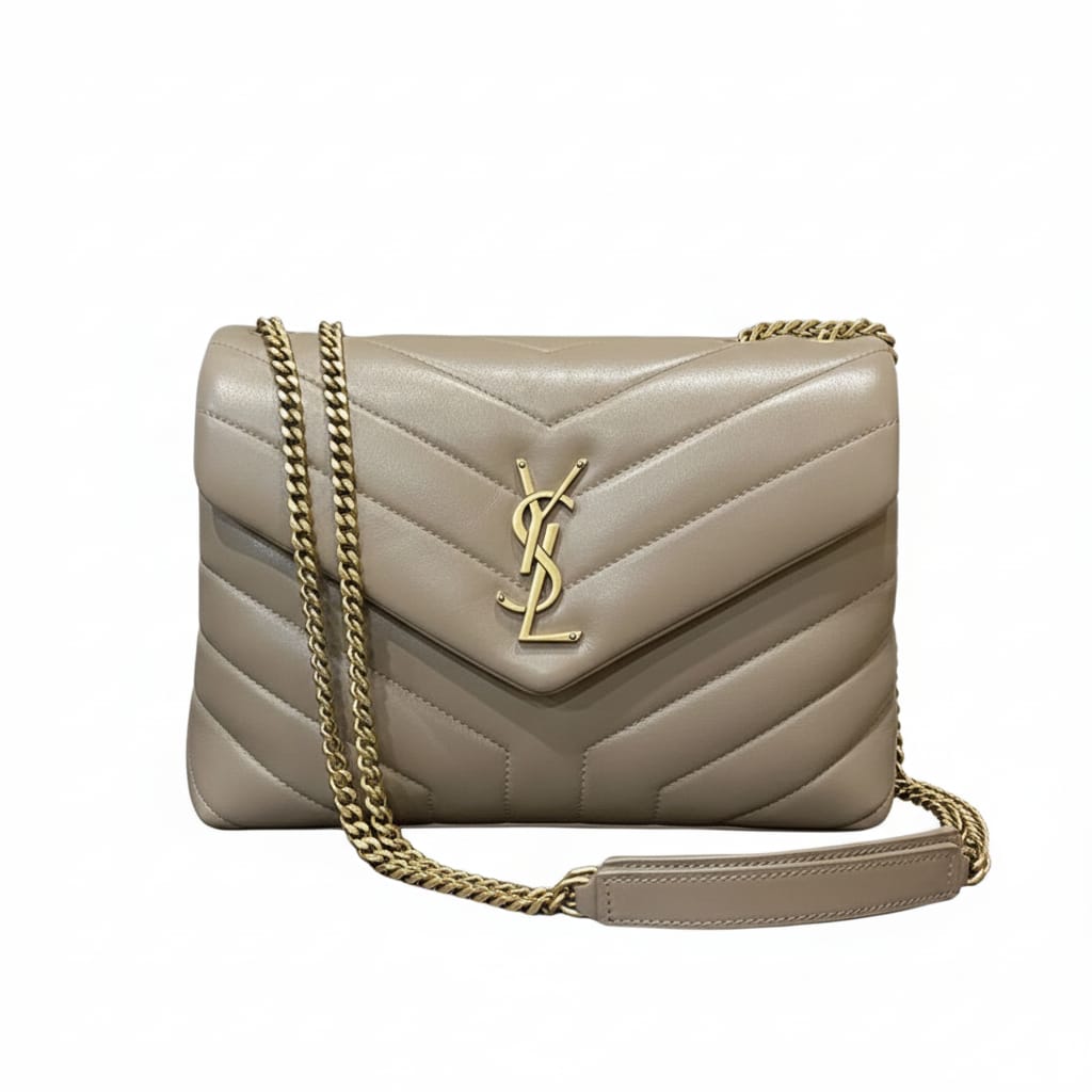 Saint Laurent | Loulou Small Chain Bag In Taupe Or Beige Calfskin Leather