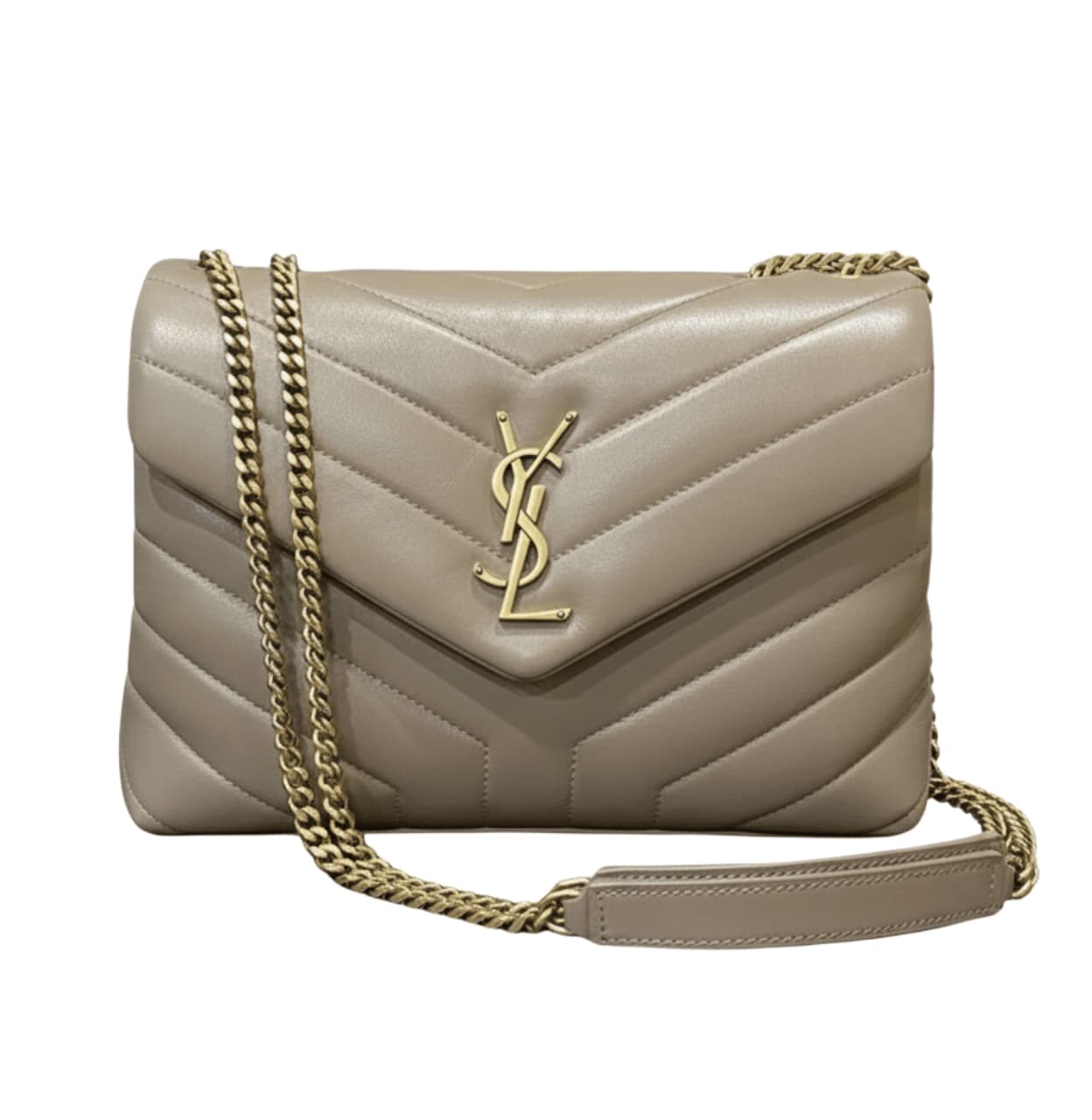 Saint Laurent | Loulou Small Chain Bag In Taupe Or Beige Calfskin Leather
