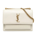 Saint Laurent | Sunset Medium Shoulder Bag In White Calfskin Leather.