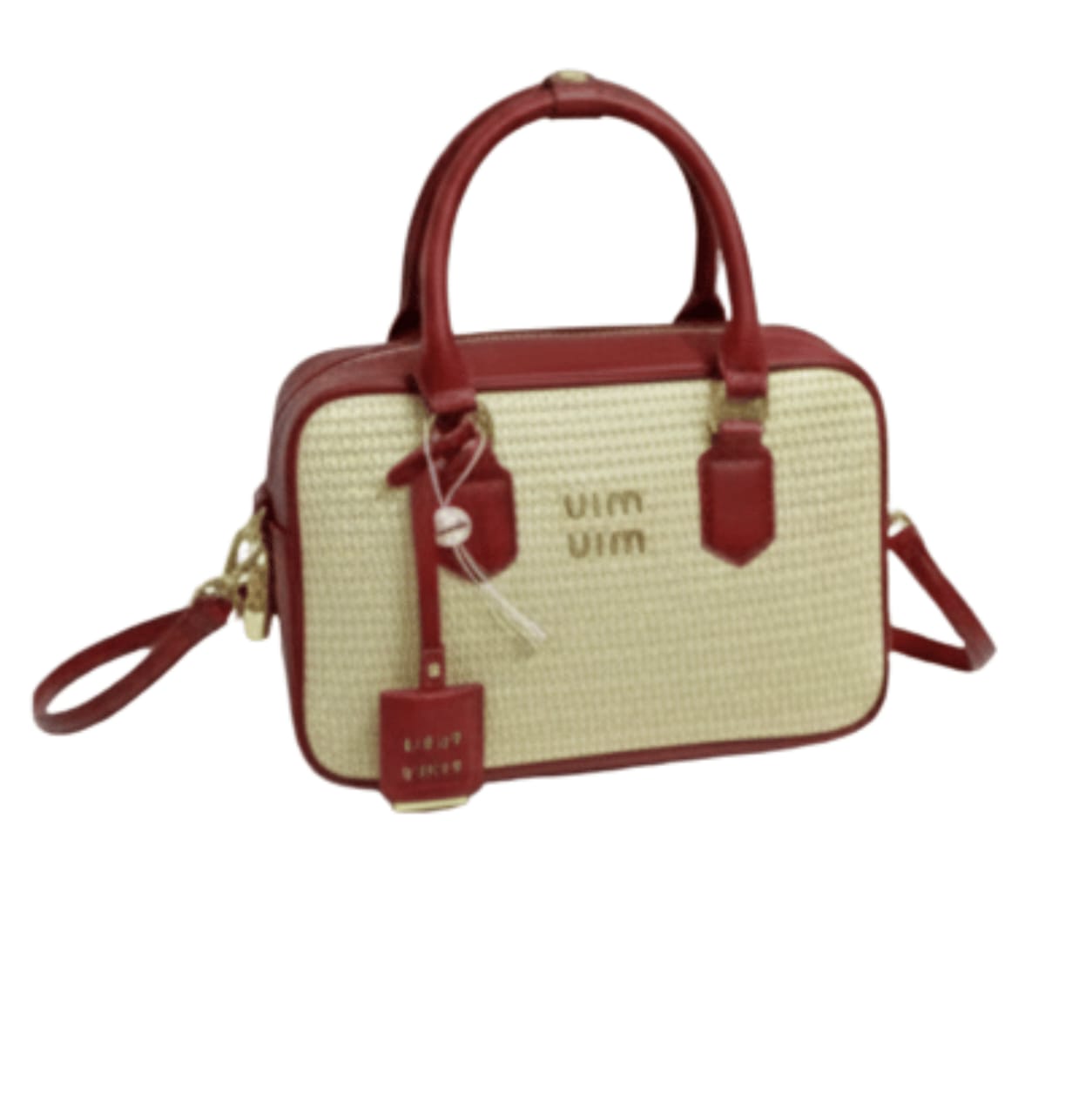 Miu Miu | Straw Zip-up Handbag With Red Leather Trim And Handles